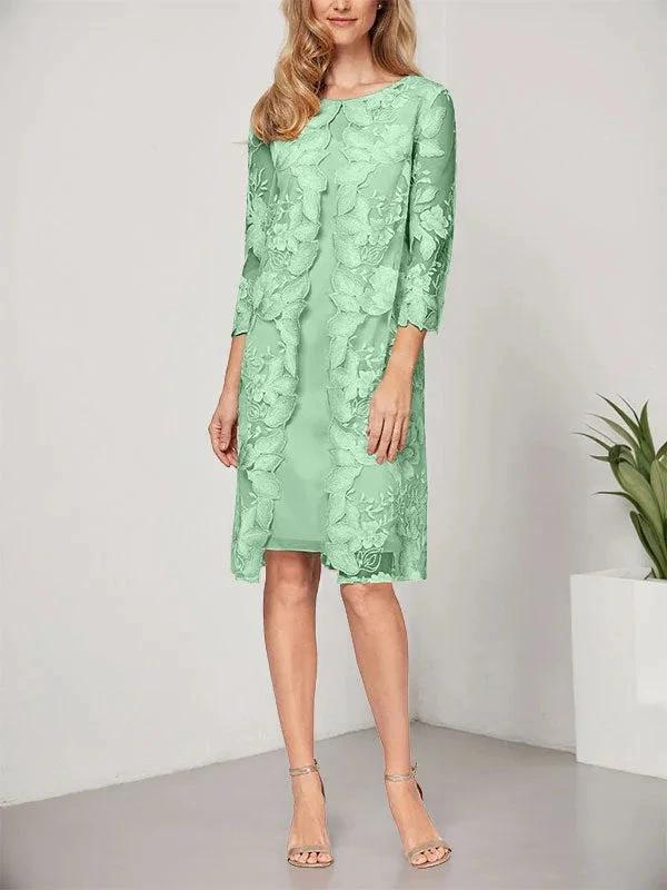 A-line Scoop Knee-Length Chiffon Lace Mother of the Bride Dress With Jacket - Image 32