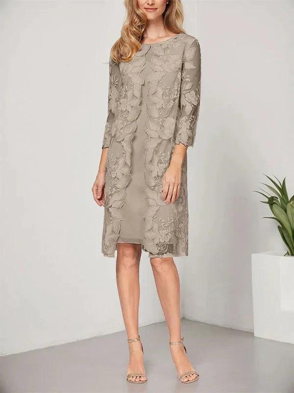 A-line Scoop Knee-Length Chiffon Lace Mother of the Bride Dress With Jacket - Image 33
