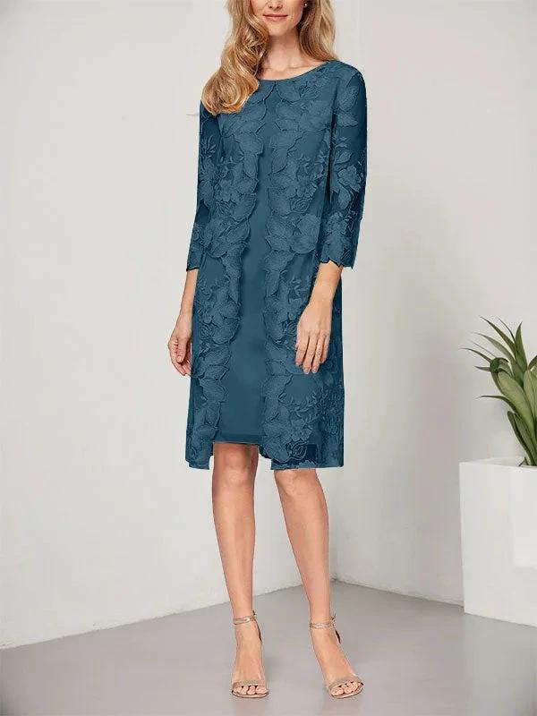 A-line Scoop Knee-Length Chiffon Lace Mother of the Bride Dress With Jacket - Image 34