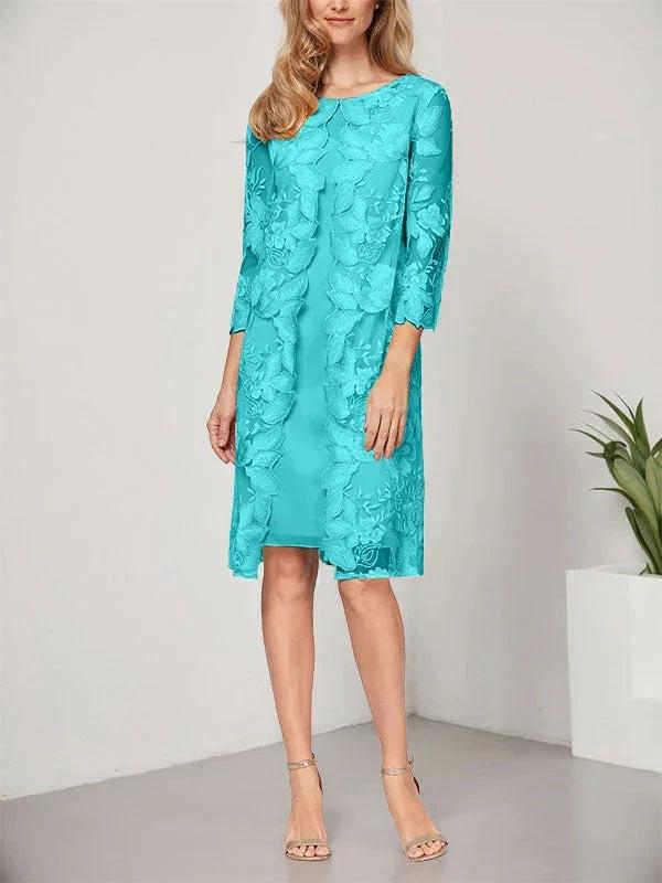 A-line Scoop Knee-Length Chiffon Lace Mother of the Bride Dress With Jacket - Image 35
