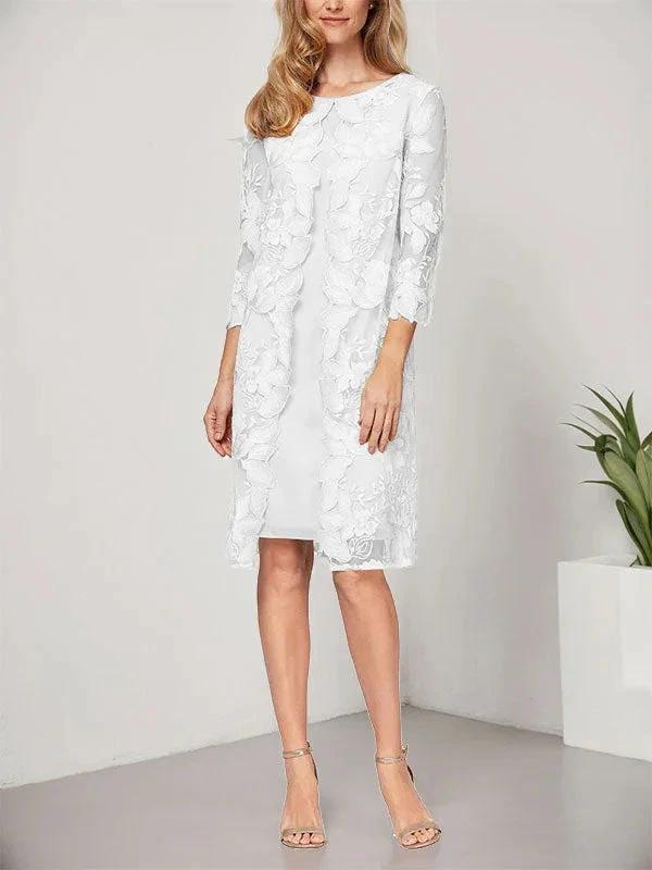 A-line Scoop Knee-Length Chiffon Lace Mother of the Bride Dress With Jacket - Image 36