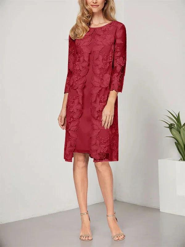 A-line Scoop Knee-Length Chiffon Lace Mother of the Bride Dress With Jacket - Image 37