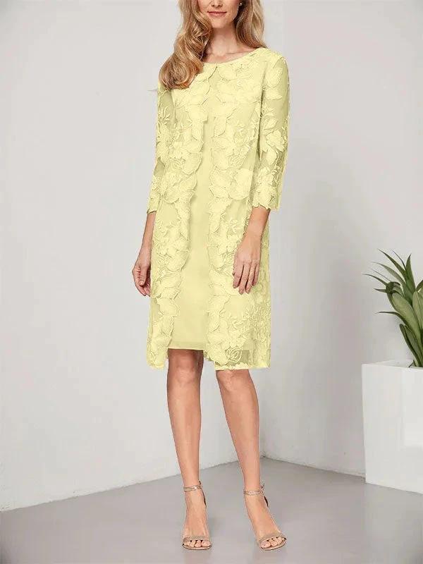 A-line Scoop Knee-Length Chiffon Lace Mother of the Bride Dress With Jacket - Image 38