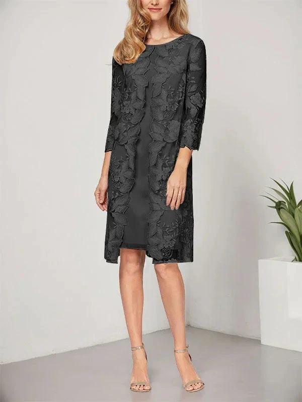 A-line Scoop Knee-Length Chiffon Lace Mother of the Bride Dress With Jacket - Image 4