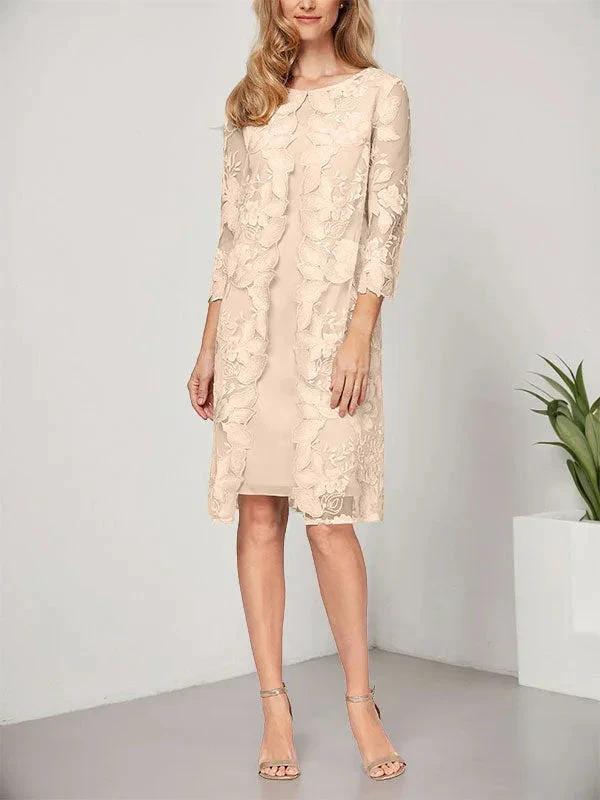 A-line Scoop Knee-Length Chiffon Lace Mother of the Bride Dress With Jacket - Image 6
