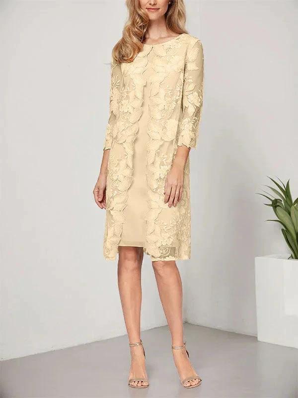 A-line Scoop Knee-Length Chiffon Lace Mother of the Bride Dress With Jacket - Image 8