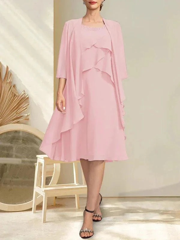 A-line Scoop Knee-Length Chiffon Mother of the Bride Dress With Beading - Image 10