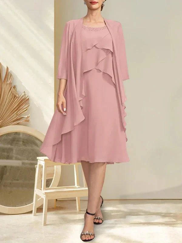 A-line Scoop Knee-Length Chiffon Mother of the Bride Dress With Beading - Image 11