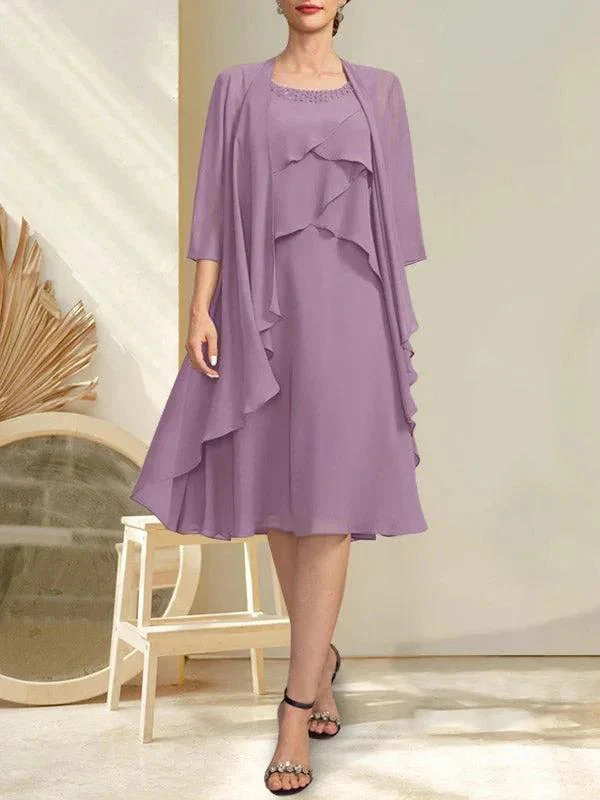 A-line Scoop Knee-Length Chiffon Mother of the Bride Dress With Beading - Image 14