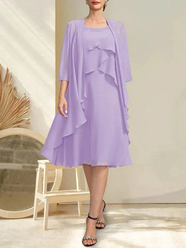 A-line Scoop Knee-Length Chiffon Mother of the Bride Dress With Beading - Image 16