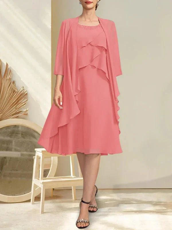A-line Scoop Knee-Length Chiffon Mother of the Bride Dress With Beading - Image 20