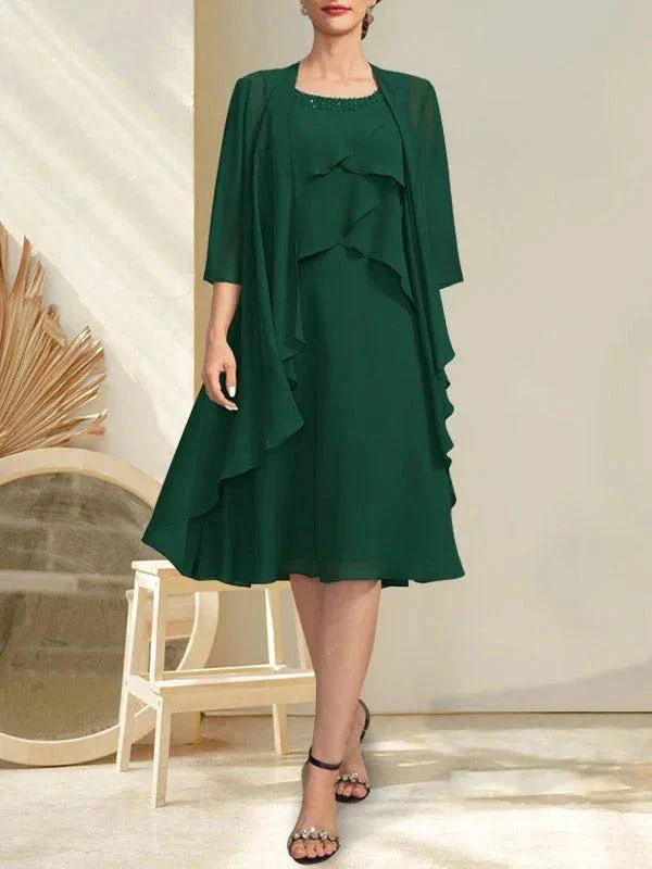 A-line Scoop Knee-Length Chiffon Mother of the Bride Dress With Beading - Image 21