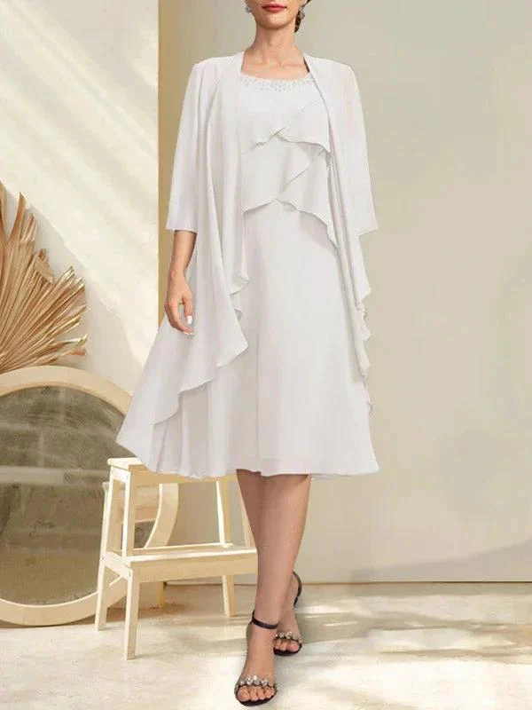 A-line Scoop Knee-Length Chiffon Mother of the Bride Dress With Beading - Image 24
