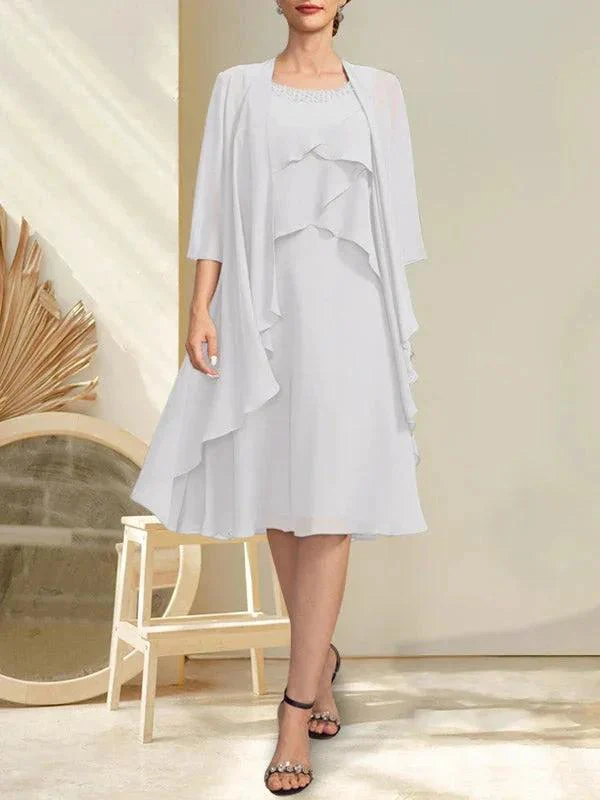 A-line Scoop Knee-Length Chiffon Mother of the Bride Dress With Beading - Image 25