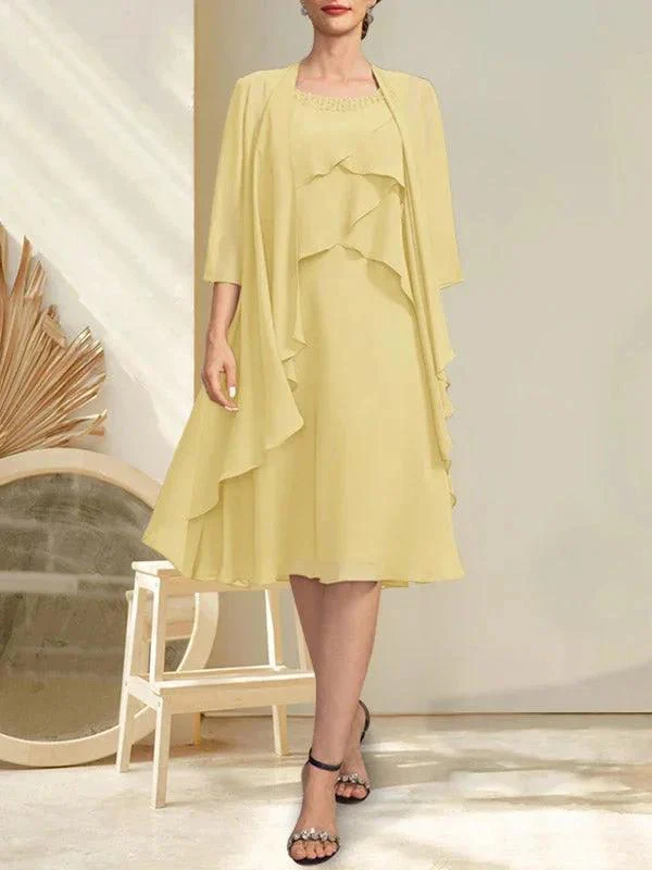 A-line Scoop Knee-Length Chiffon Mother of the Bride Dress With Beading - Image 26
