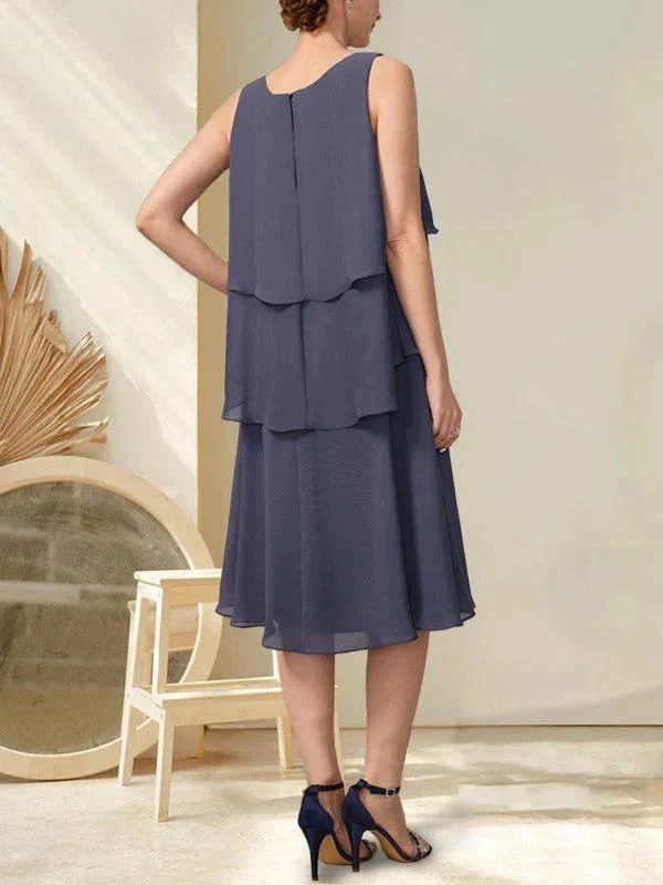 A-line Scoop Knee-Length Chiffon Mother of the Bride Dress With Beading - Image 27