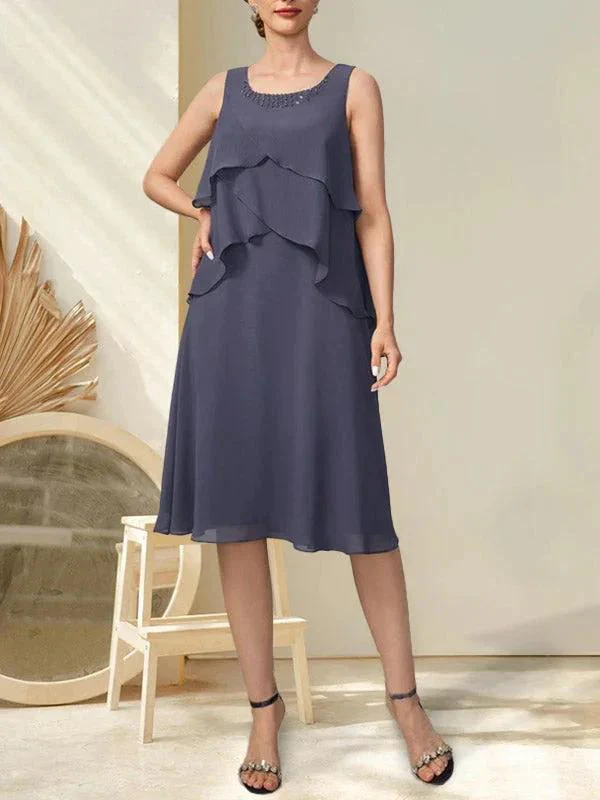 A-line Scoop Knee-Length Chiffon Mother of the Bride Dress With Beading - Image 28