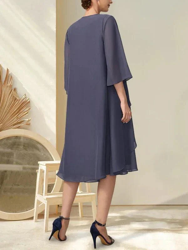A-line Scoop Knee-Length Chiffon Mother of the Bride Dress With Beading - Image 29