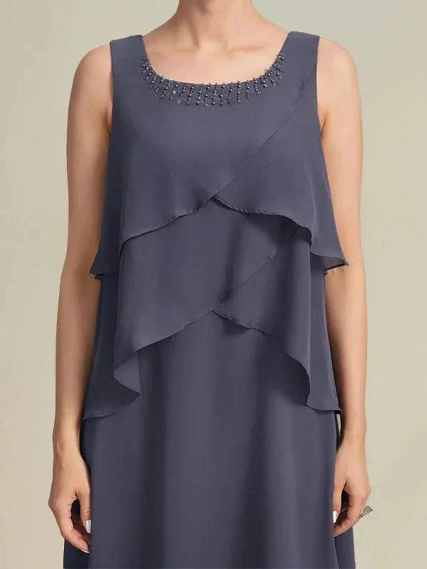 A-line Scoop Knee-Length Chiffon Mother of the Bride Dress With Beading - Image 30