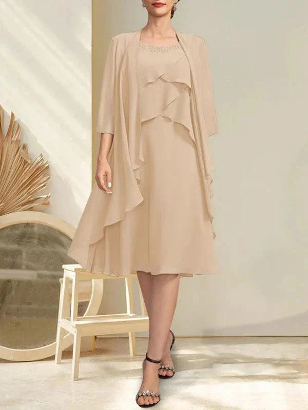 A-line Scoop Knee-Length Chiffon Mother of the Bride Dress With Beading - Image 4
