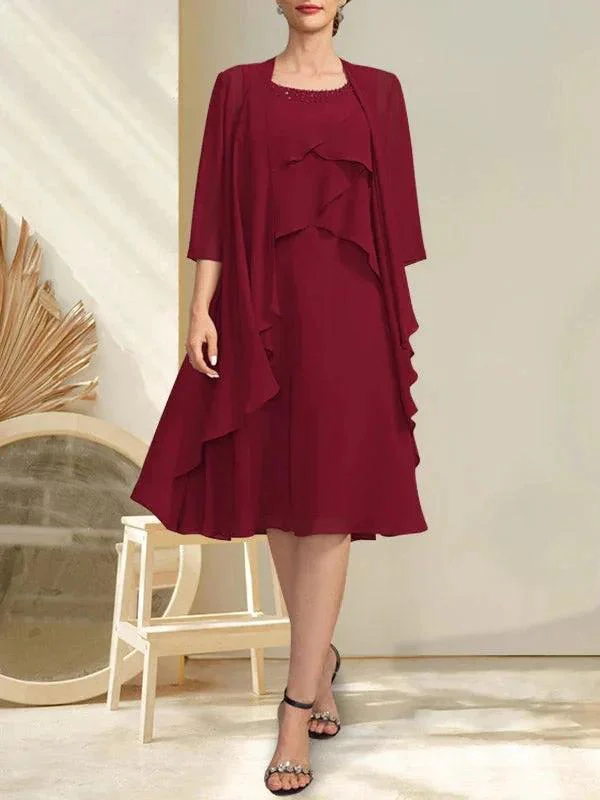 A-line Scoop Knee-Length Chiffon Mother of the Bride Dress With Beading - Image 6
