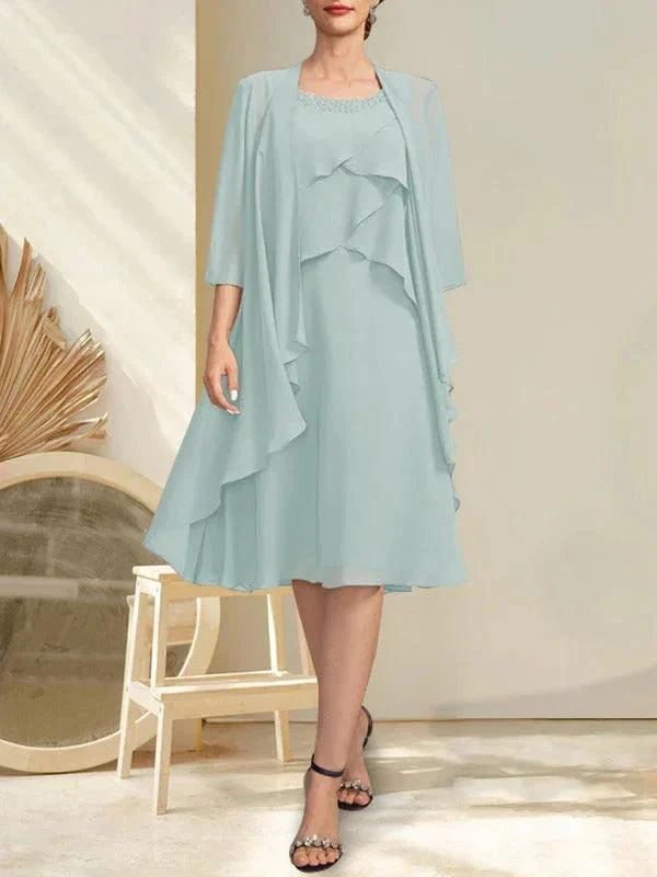 A-line Scoop Knee-Length Chiffon Mother of the Bride Dress With Beading - Image 8