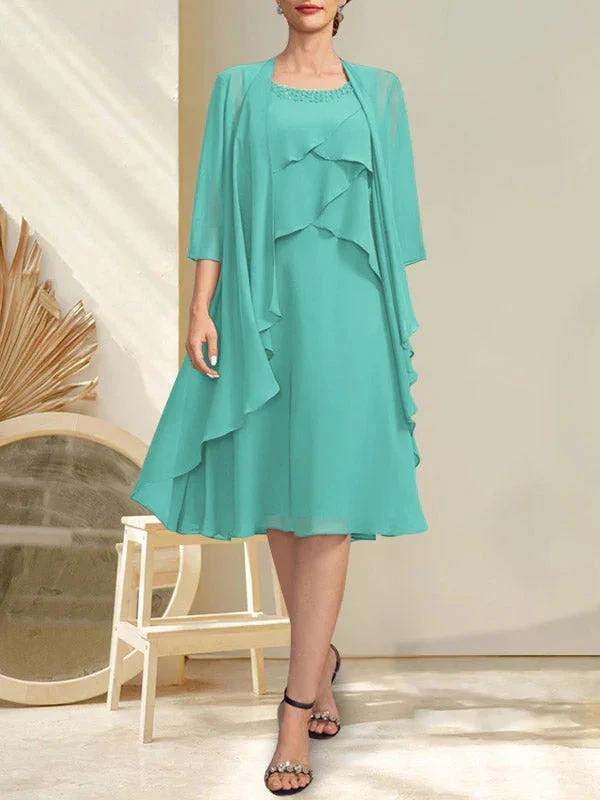 A-line Scoop Knee-Length Chiffon Mother of the Bride Dress With Beading - Image 9
