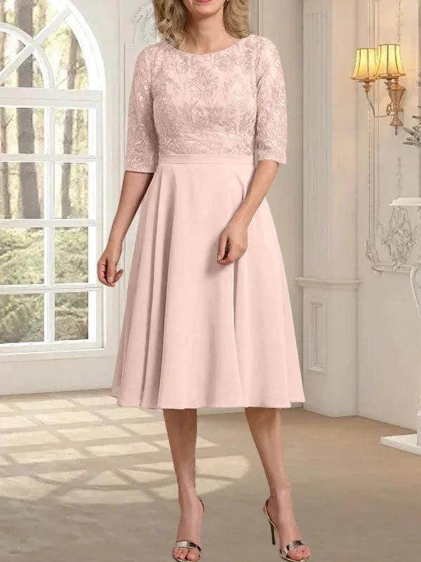 A-line Scoop Knee-Length Lace Chiffon Mother of the Bride Dress - Image 10
