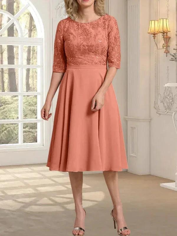 A-line Scoop Knee-Length Lace Chiffon Mother of the Bride Dress - Image 13
