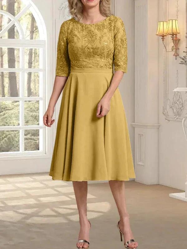 A-line Scoop Knee-Length Lace Chiffon Mother of the Bride Dress - Image 16