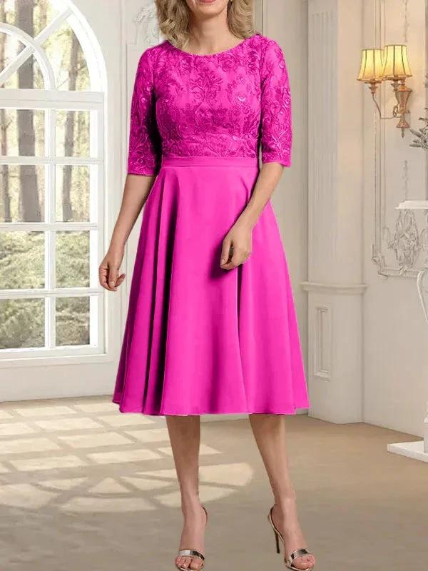A-line Scoop Knee-Length Lace Chiffon Mother of the Bride Dress - Image 18