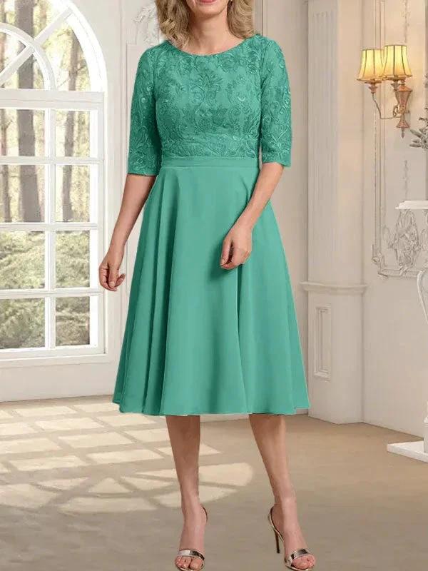 A-line Scoop Knee-Length Lace Chiffon Mother of the Bride Dress - Image 20