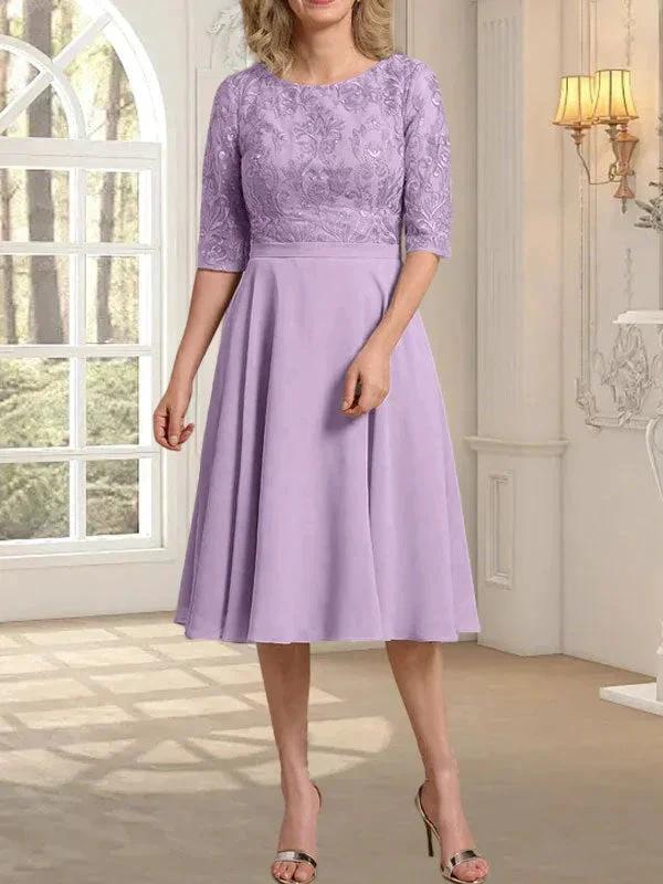 A-line Scoop Knee-Length Lace Chiffon Mother of the Bride Dress - Image 21