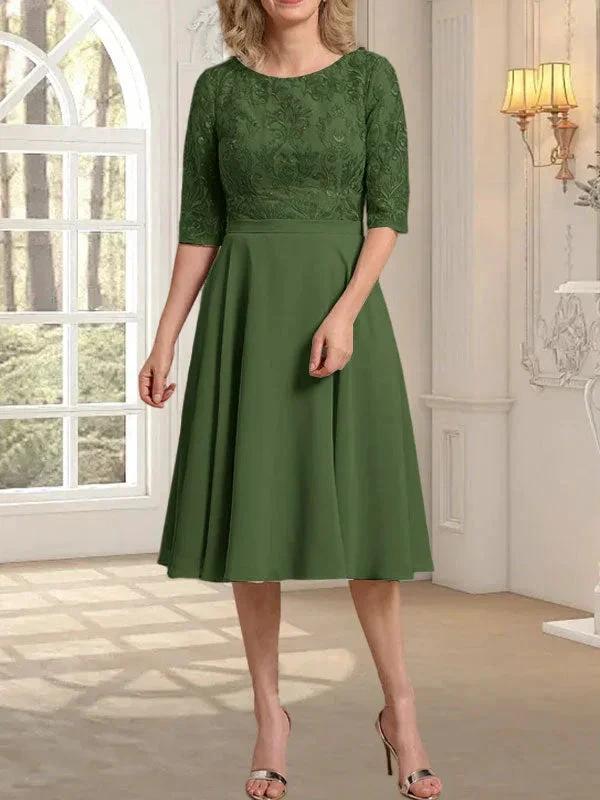 A-line Scoop Knee-Length Lace Chiffon Mother of the Bride Dress - Image 22