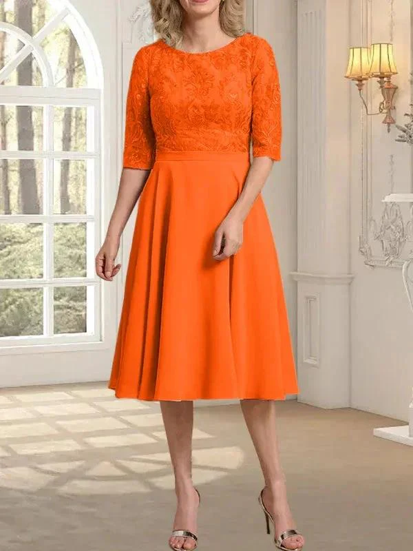 A-line Scoop Knee-Length Lace Chiffon Mother of the Bride Dress - Image 29