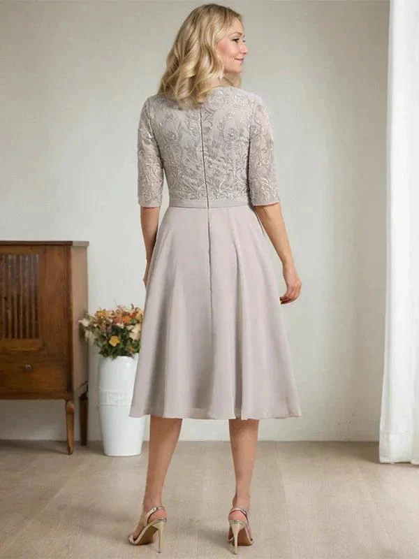 A-line Scoop Knee-Length Lace Chiffon Mother of the Bride Dress - Image 6