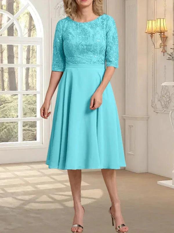 A-line Scoop Knee-Length Lace Chiffon Mother of the Bride Dress - Image 7