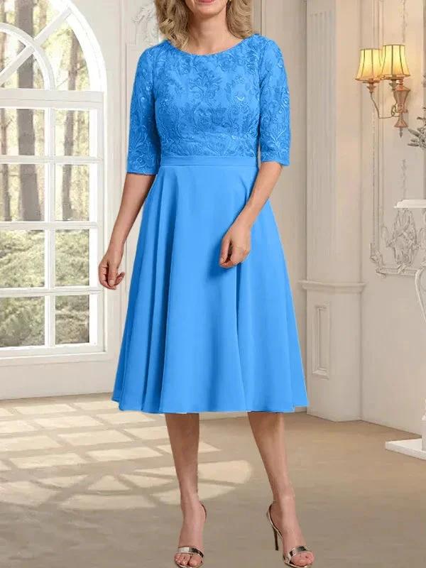 A-line Scoop Knee-Length Lace Chiffon Mother of the Bride Dress - Image 9