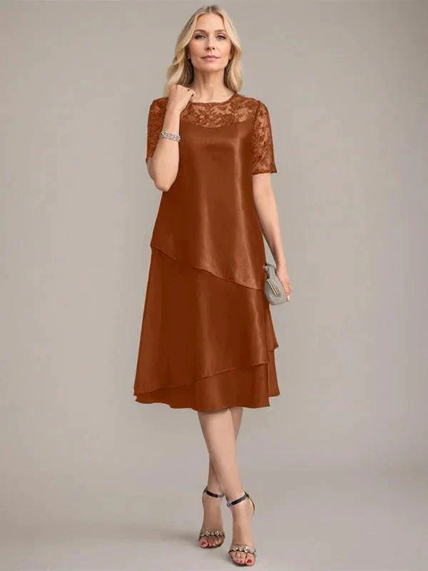 A-Line Scoop Knee-Length Mother of the Bride Dress With Applique & Sequins - Image 10