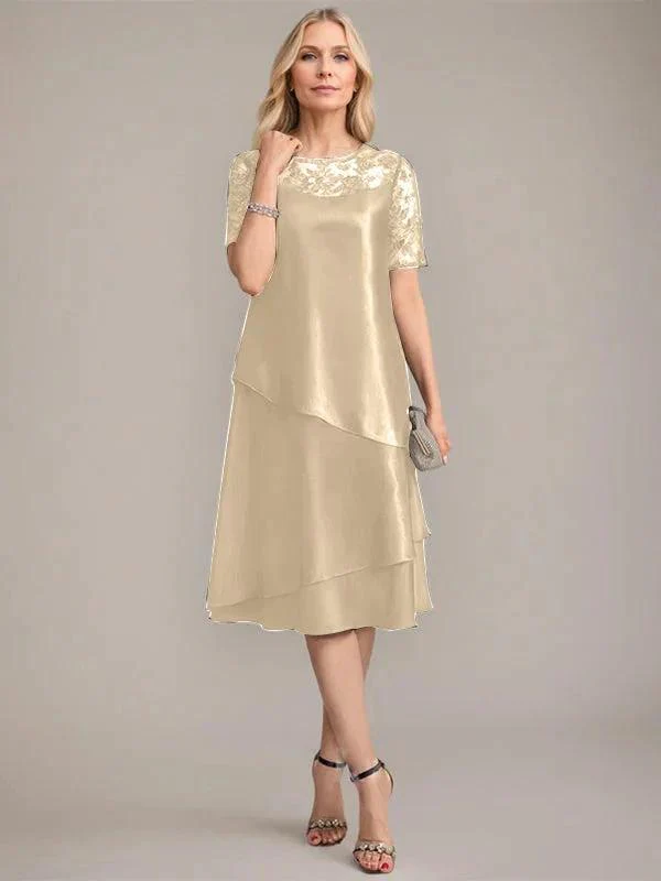 A-Line Scoop Knee-Length Mother of the Bride Dress With Applique & Sequins - Image 11