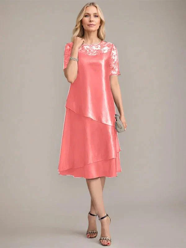 A-Line Scoop Knee-Length Mother of the Bride Dress With Applique & Sequins - Image 12