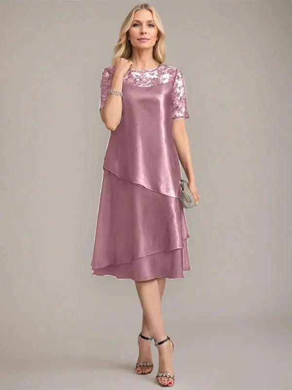 A-Line Scoop Knee-Length Mother of the Bride Dress With Applique & Sequins - Image 13