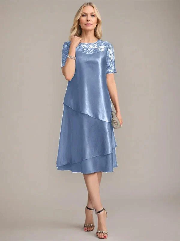 A-Line Scoop Knee-Length Mother of the Bride Dress With Applique & Sequins - Image 14