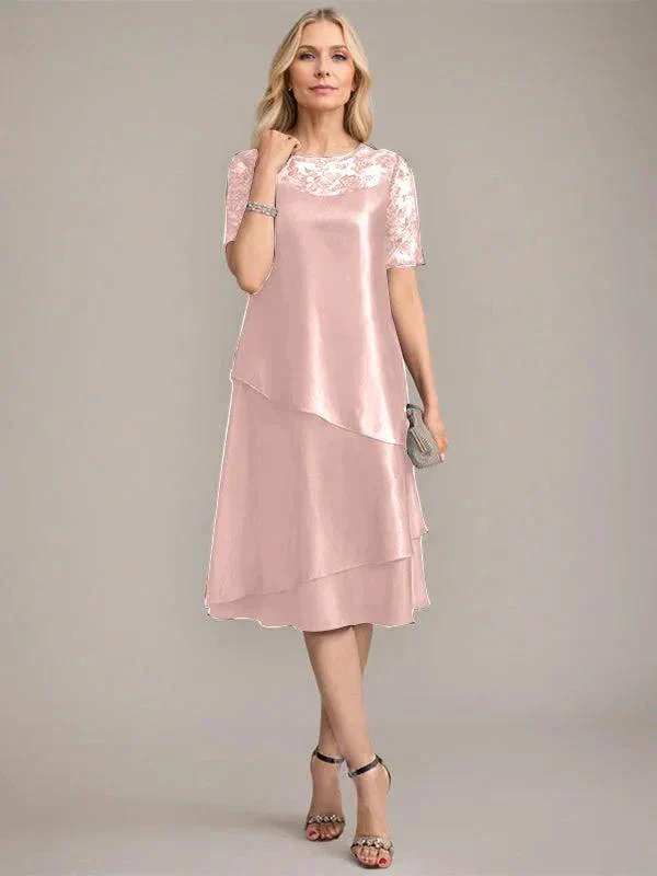 A-Line Scoop Knee-Length Mother of the Bride Dress With Applique & Sequins - Image 15