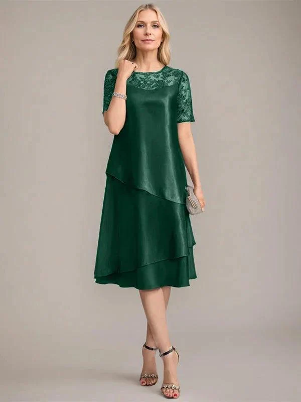 A-Line Scoop Knee-Length Mother of the Bride Dress With Applique & Sequins - Image 16