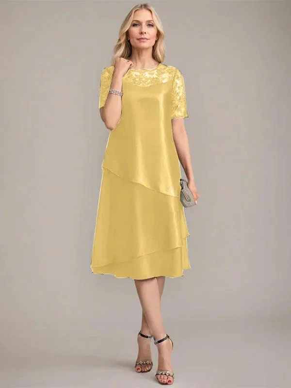 A-Line Scoop Knee-Length Mother of the Bride Dress With Applique & Sequins - Image 17