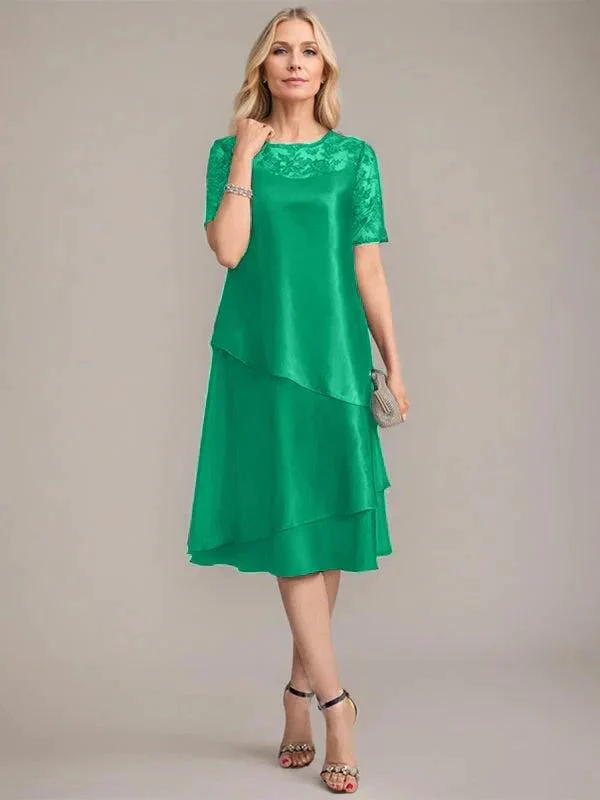 A-Line Scoop Knee-Length Mother of the Bride Dress With Applique & Sequins - Image 18