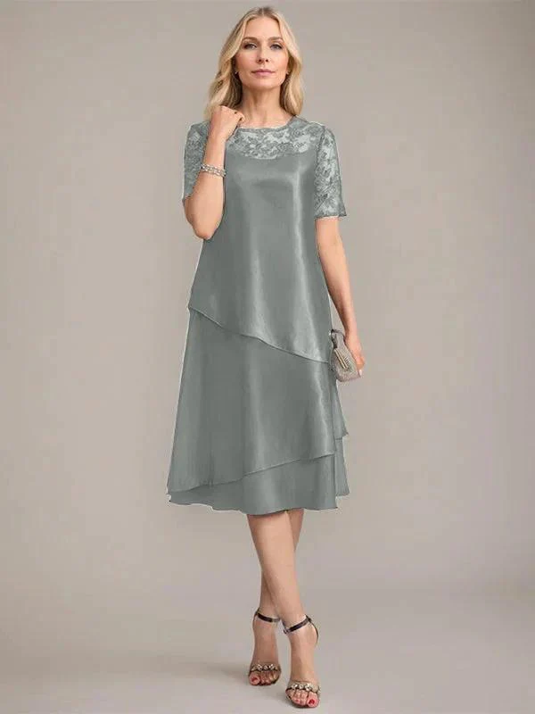 A-Line Scoop Knee-Length Mother of the Bride Dress With Applique & Sequins - Image 19