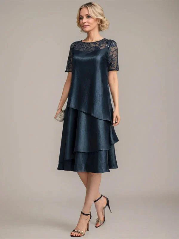 A-Line Scoop Knee-Length Mother of the Bride Dress With Applique & Sequins - Image 2