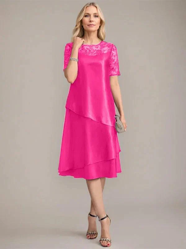 A-Line Scoop Knee-Length Mother of the Bride Dress With Applique & Sequins - Image 20